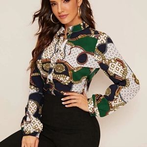 SHEIN Geo & Chain Print Button-Front Top